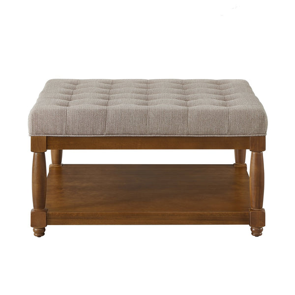 English Elm Large Square Tufted Ottoman with Wood Shelf Upholstered Footrest for Living Room Linen W2186P204184