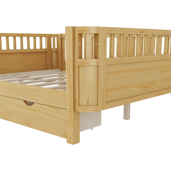 English Elm Twin Kids Platform Bed Solid Pine White Finish with Storage Drawers and Safety Rails Natural W2593P409119