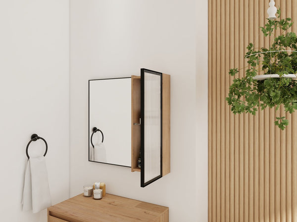 English Elm 10'' Floating Bathroom Mirror Cabinet Plywood Body Acrylic Door Adjustable Shelf W999P470297