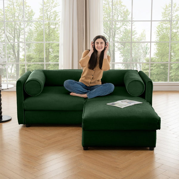 English Elm Stylish Green Chenille Loveseat With Ottoman Storage – Modern, Ergonomic, & Modular Design For Comfort W714S01058-GIGA