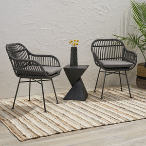 English Elm Rodney Polyethylene Rattan Accent Chair Set Woven Over Steel Frame for Modern Living 65036.00GRY