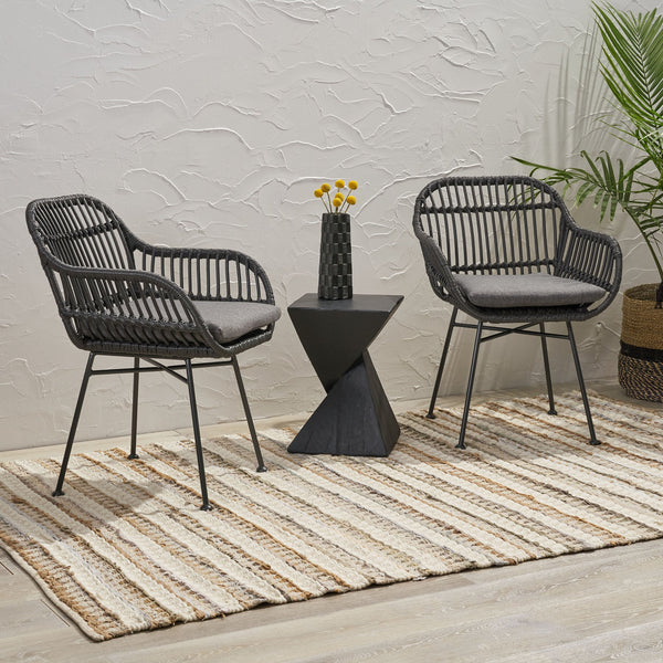 English Elm Rodney Polyethylene Rattan Accent Chair Set Woven Over Steel Frame for Modern Living 65036.00GRY