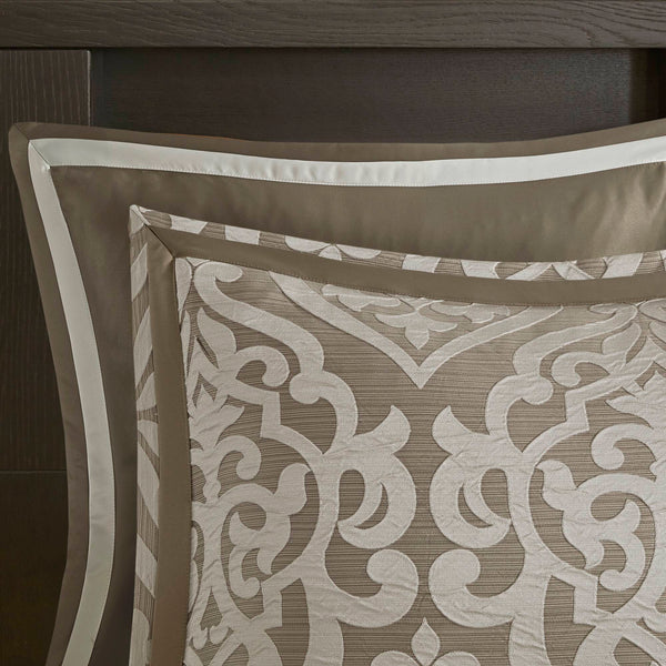 JLA Home Madison Park - 8 Madison Park Odette Jacquard Comforter Set - 8-Piece Damask Medallion Ensemble, Reversible Satin Ground, Machine Washable MP10-6288