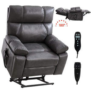 English Elm Dark Grey Leatheraire Power Lift Recliner Dual Motor Massage Heat Heavy Duty W1803P340317