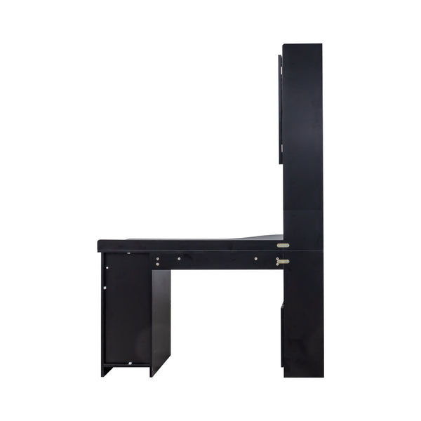 English Elm L-Shaped Corner Computer Desk with Hutch & Drawers, Space-Saving 2-in-1 Design and Ample Storage Black W331S00170