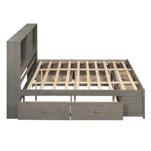 English Elm King Platform Bed with 8 Drawers Open Headboard Compartments and Pine Wood Frame Gray GX000454AAE-1