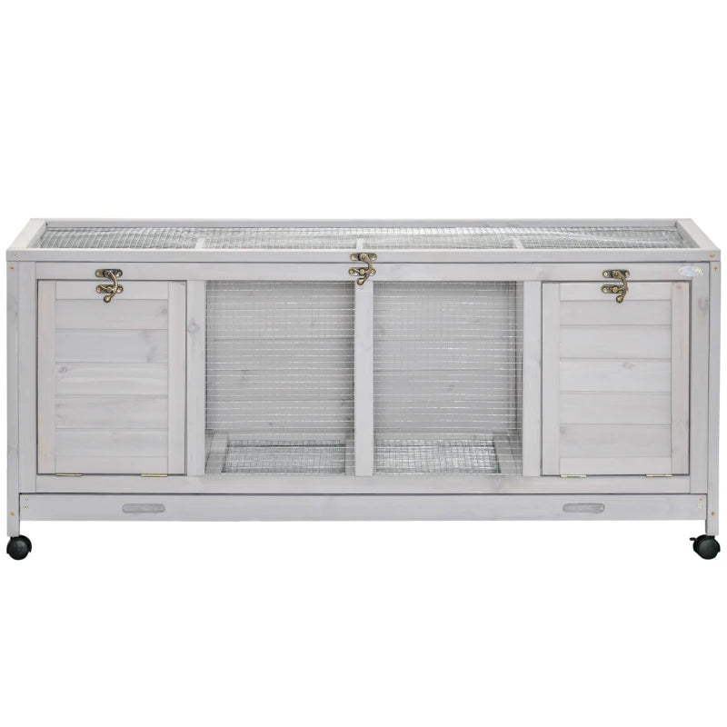 English Elm Wooden Fir Rabbit Hutch on Wheels with Slide Out Tray and Convertible Interior T3971P436487
