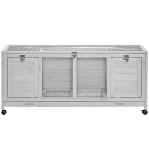 English Elm Wooden Fir Rabbit Hutch on Wheels with Slide Out Tray and Convertible Interior T3971P436487