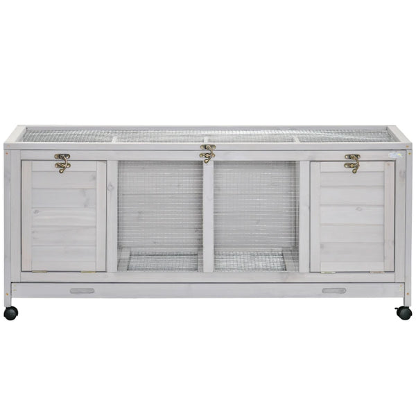 English Elm Wooden Fir Rabbit Hutch on Wheels with Slide Out Tray and Convertible Interior T3971P436487