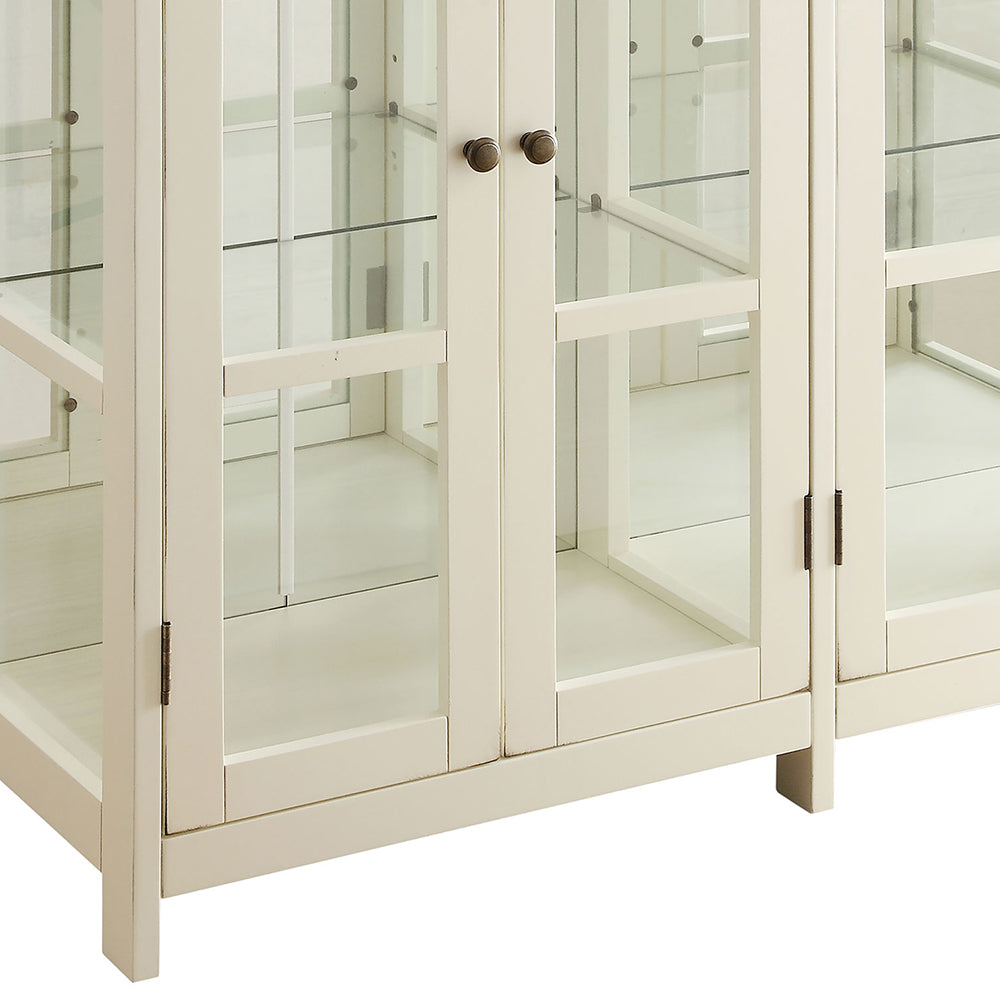 English Elm Danica Off White 4-Door Wood Accent Storage Display Cabinet — Elegant Neutral Buffet with Ample Concealed Storage and Sleek Glass Accents B062P328677