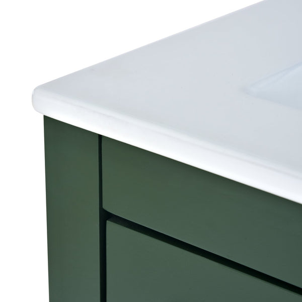 English Elm 24'' Bathroom Vanity with Ceramic Sink Combo Modern Freestanding MDF Cabinet with Soft-Close Doors and Sleek Silver Handles for Spacious Organized Bathroom Storage Green N710P194893F