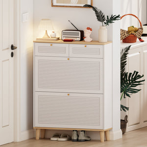 English Elm Shoes Storage Cabinet Slim Flip Door Entryway Organizer with Natural Wood Legs 16 Pairs W3166P266365