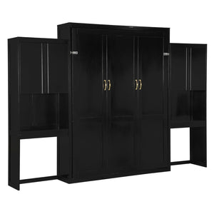 English Elm Queen Size Murphy Bed With Integrated Desk, Flip-Up Vanity & Storage Cabinets In Espresso Finish N820S10057P-GIGA