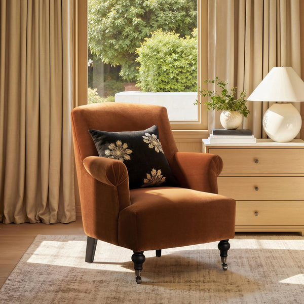 English Elm Jennifer Taylor Home - Eloise Handcrafted 30" Pleated Sock-Arm Accent Chair with Camelback Silhouette and Solid Wood Legs Burnt Orange B2719P385741