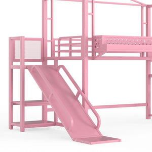 English Elm Twin Metal Loft Bed with Built-in Wardrobe Storage Stairs Led Lights and Usb Ports W5316S00046