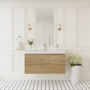 English Elm 42" Floating Bathroom Vanity Wall Mounted Ash Cabinet Soft Close Integrated Basin Oak W1573P152700