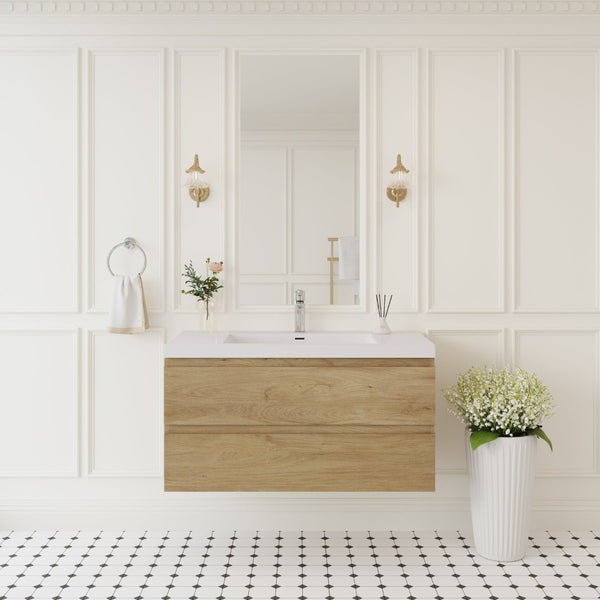 English Elm 42" Floating Bathroom Vanity Wall Mounted Ash Cabinet Soft Close Integrated Basin Oak W1573P152700