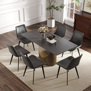 English Elm 63" Modern Artificial Stone Dining Table With Bronze Iron Legs - Seats 6-8, Durable & Stylish! W1535S00552