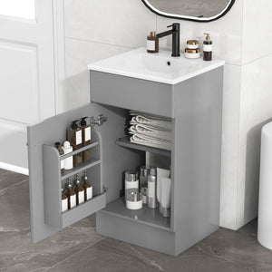 English Elm [video] Compact Sage Green Bathroom Vanity with Ceramic Sink Soft Close Cabinet Grey N759P237932E