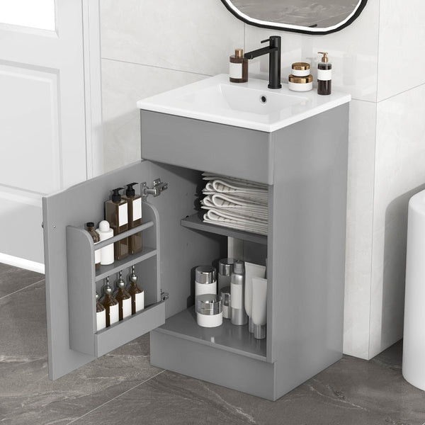 English Elm [video] Compact Sage Green Bathroom Vanity with Ceramic Sink Soft Close Cabinet Grey N759P237932E