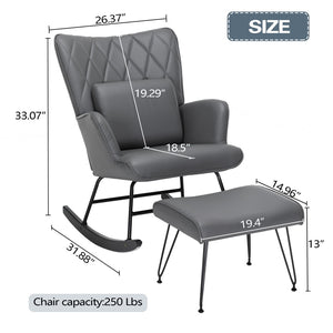 English Elm Rocking Glider Chair with Ottoman and Lumbar Pillow for Nursery or Living Room B205P205672
