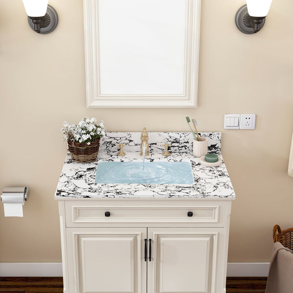 English Elm 31"X22" Bathroom Vanity Top With Undermount Sink, Panda White Artificial Marble, 3 Faucet Holes W509P362104