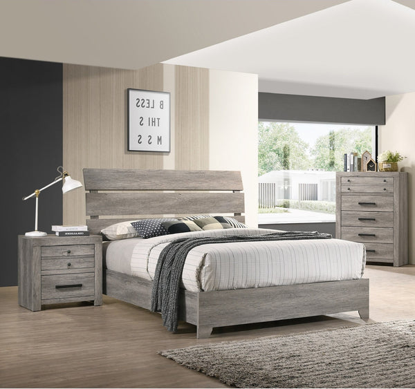 English Elm 1pc Weathered Gray Nightstand Rustic Modern Two-Drawer Accent Table 24.1"x16.3"x24.5" Metal Handles, Easy Assembly B2741P354504