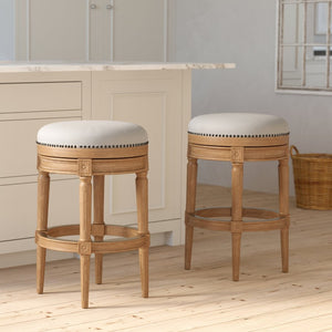 English Elm 31in. Swivel Barstool Faux Leather Seat Nailhead Trim Carved Walnut Frame Kitchen Bar Oak B2751P436441
