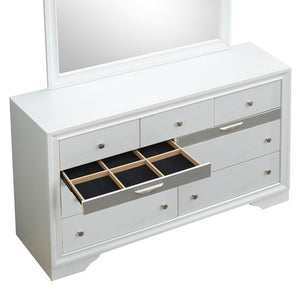 English Elm Madrid 6-Drawer Chest with Felt Lined Tray, Silver Acrylic Trim & Nickel Handles for Modern Storage White 43 L x 66 W x 20 H B078P286064