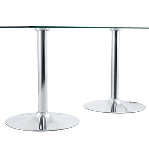 English Elm A Tempered Glass Rectangular Dining Table with Silver Metal Legs Seats Six W1151S04197