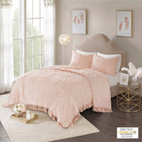 Madison Park Laetitia Shabby Chic Tufted Cotton Chenille Medallion Fringe Coverlet Mini Set MP13-5880 Blush