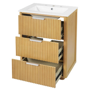 English Elm 24'' Vintage Bathroom Vanity with Ceramic Sink Soft Close Drawers Open Shelf N710P411251P