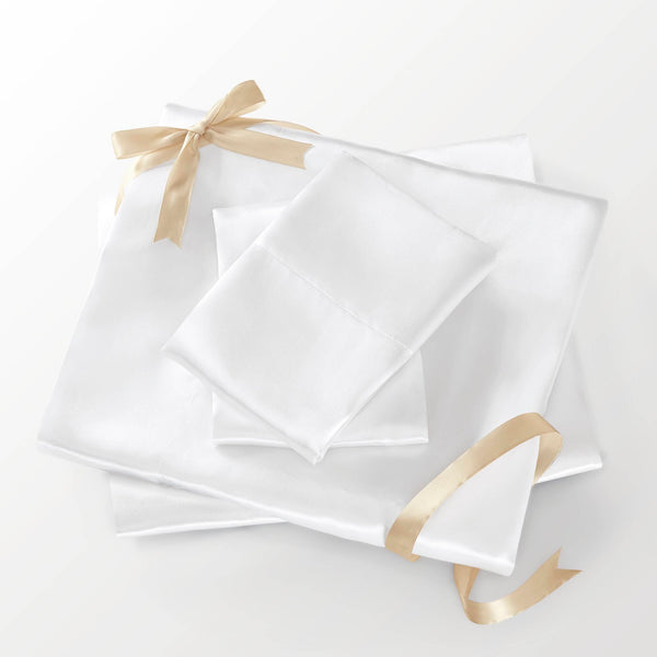 JLA Home Madison Park Essentials - Luxury Satin 6 PC Sheet Set — OEKO-TEX Certified, Wrinkle-Resistant Silky Bedding for Beauty Sleep and Hotel Feel White MPE20-900