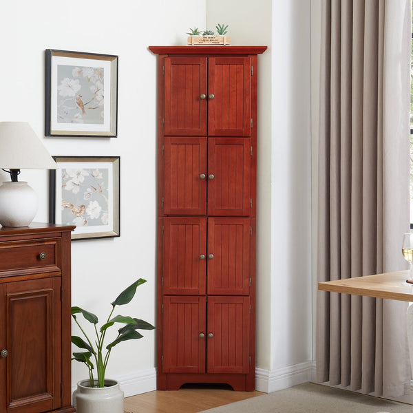 English Elm 4-Tier Corner 8-Door Cabinet with 4 Shelves — Space-Saving Farmhouse Storage for Kitchen Living Room Office Cherry W2275P269082
