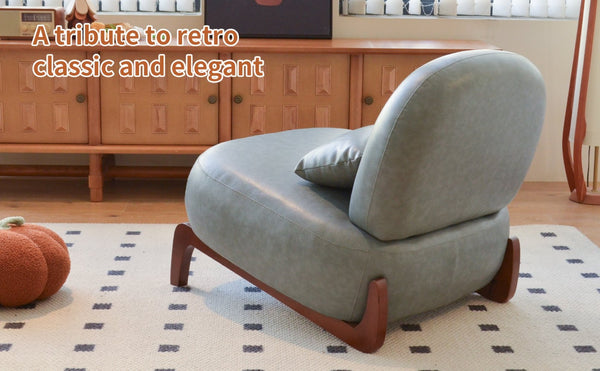 English Elm Cute Faux Leather Armless Accent Chair Solid Wood Legs Cushioned Seat Modern Blue W2105P440973