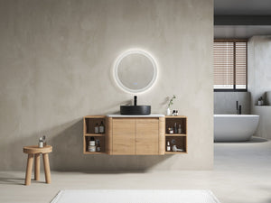 English Elm 54'' Wall-Mounted Bathroom Vanity With Elegant Ceramic Sink, Soft-Close Doors & Ample Storage Shelves W999S00415