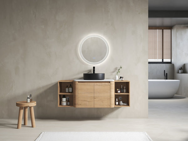 English Elm 54'' Wall-Mounted Bathroom Vanity With Elegant Ceramic Sink, Soft-Close Doors & Ample Storage Shelves W999S00415