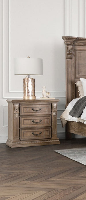 English Elm Luxurious Weathered Oak Nightstand 31"W x 18"D x 30"H Vintage Curved Moldings Rustic Bedroom Charm B2741P406855