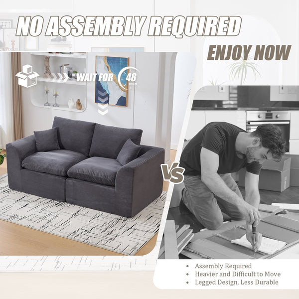 English Elm UNITED Cloud Couch Modular Sectional Sofa with Corduroy Cover, Ergonomic 2-Seater, No Assembly Needed Dark Gray W1568P371127