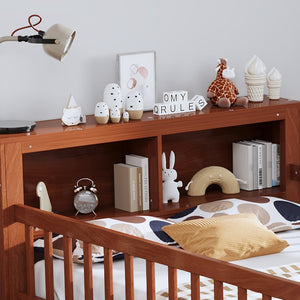 English Elm Twin Bed With Walnut Finish, Headboard Storage, Two Under-Bed Drawers & Safety Guardrails For Kids N733P272374D-GIGA