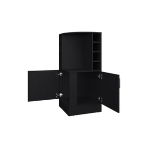 English Elm FM Corner Bar Cabinet with 8-Bottle Rack, Open Display Shelves and Hidden Storage for Home Entertaining Black 47.2 L x 23.2 W x 4.7 H B128P269881