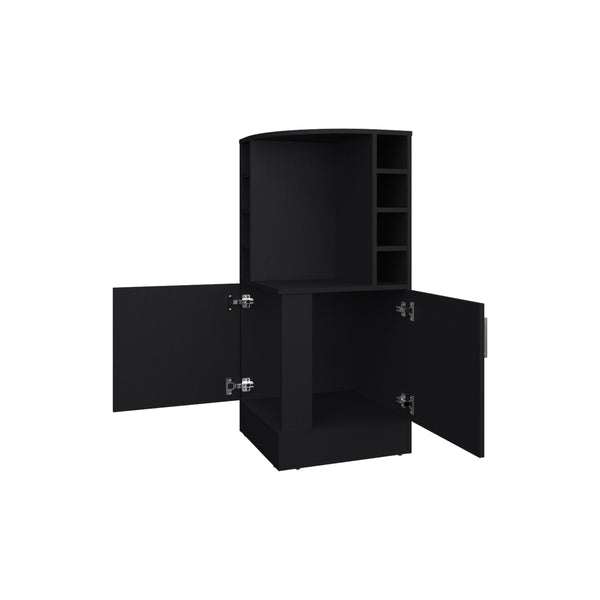 English Elm FM Corner Bar Cabinet with 8-Bottle Rack, Open Display Shelves and Hidden Storage for Home Entertaining Black 47.2 L x 23.2 W x 4.7 H B128P269881