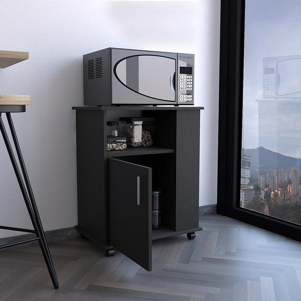 English Elm Kit Mobile Microwave Cabinet with Single Door, Three Side Shelves and Spacious Top for Kitchen Storage Black 30.3 L x 24.8 W x 6.3 H B20091950