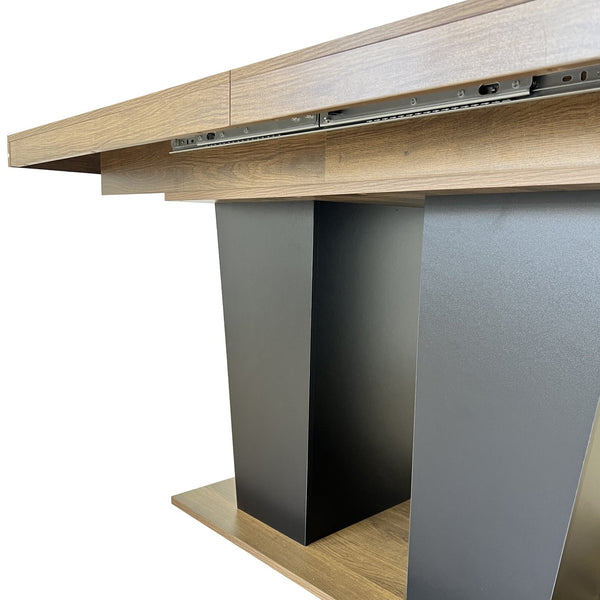 English Elm Extendable Faux Marble Dining Table with V-Legs — Sleek Expandable Conference & Kitchen Centerpiece for 6–10 Beige+Brown W1347S00007