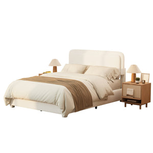 English Elm Boucle Queen Platform Bed Curved Cloud Headboard Low Profile Modern Bedroom Frame N733P439495K