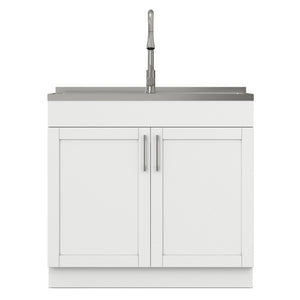 English Elm Hennessy Shaker Cabinet Utility Sink Stainless Steel Basin Laundry Room Setup B136P427216