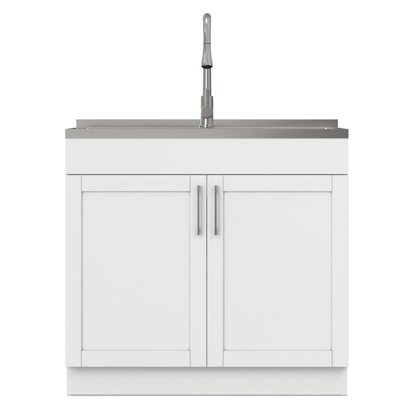 English Elm Hennessy Shaker Cabinet Utility Sink Stainless Steel Basin Laundry Room Setup B136P427216