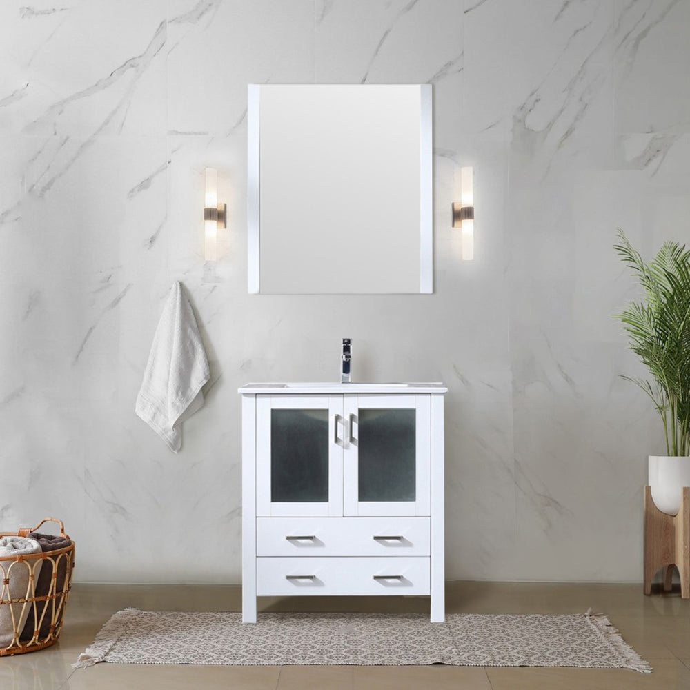 English Elm White Modern Bath Vanity 30" W X 18.25" D - Compact Design With Soft-Close Doors & Drawers For Storage B2731P260418-GIGA