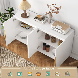 English Elm White Modern Fluted Sideboard Buffet with Adjustable Shelves, Art Deco MDF Credenza Console, Spacious Storage Elegance W1321P171784