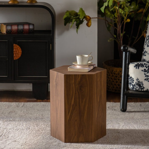 English Elm Hexagon Mdf End Table with Wood Grain Finish Fully Assembled for Small Living Spaces W3158P395506